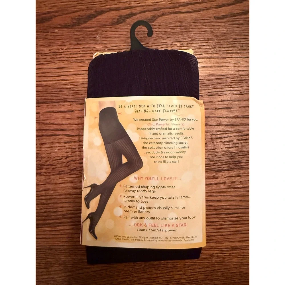 SPANX Star Power Center Stage‎ Patterned Shaping Tights Ribbed Row Black Size E